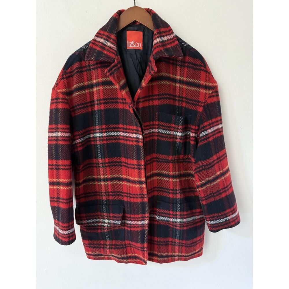 Liz & Co Vintage Wool Blend Plaid Jacket Red Size M Preppy Shacket Casual
